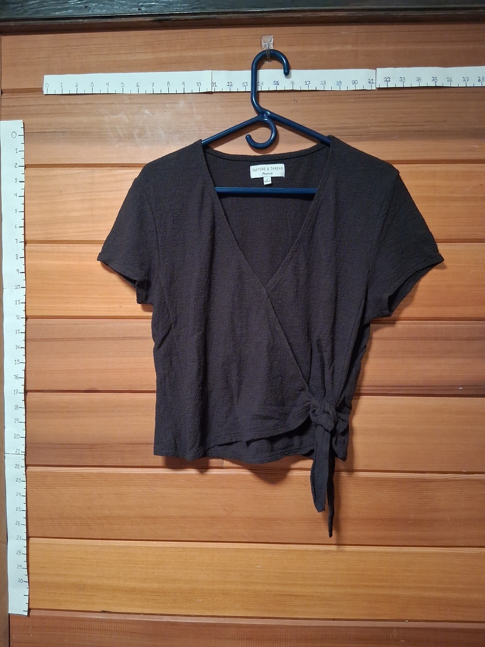 🌞 Brown Vegan Short-Sleeve Wrap Top with Side Tie
